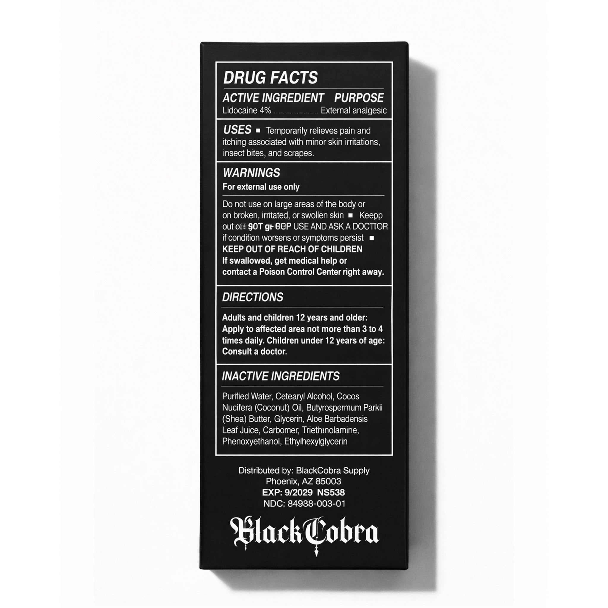 Black Cobra Tattoo Numbing Cream 4% Lidocaine - Professional Use