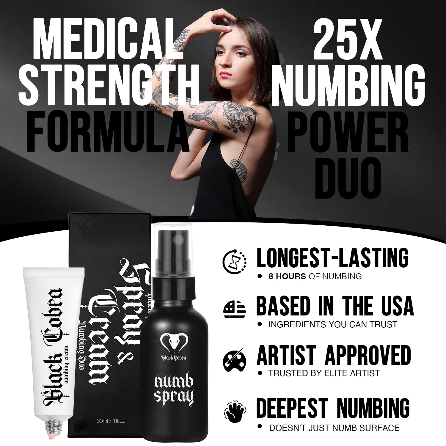 TATTOO NUMB SPRAY + NUMBING CREAM 'DUO' - BlackCobraSupply.com